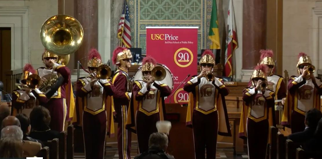 The Trojan Band performs at the celebration