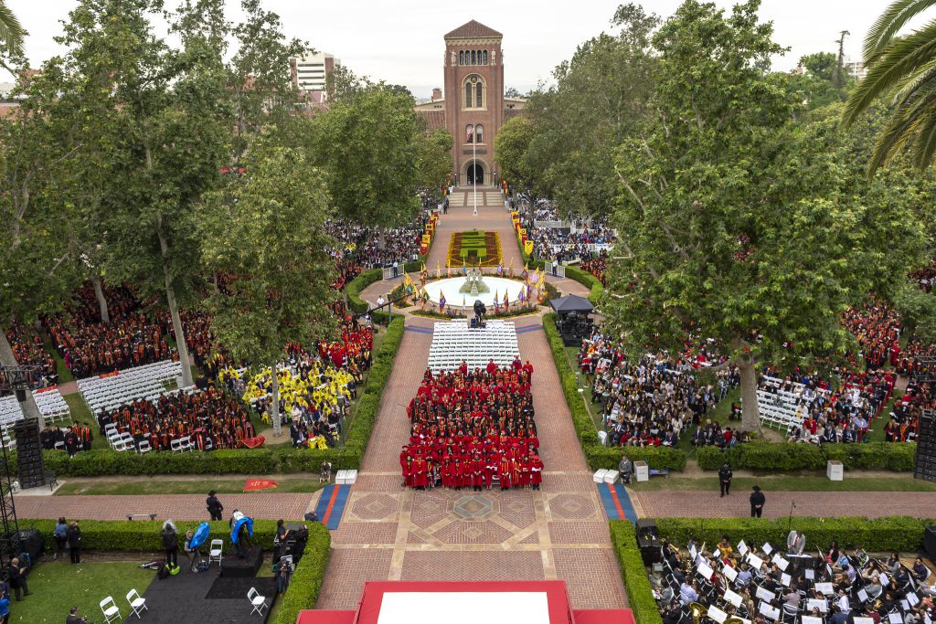 Overhead of the 136th 2019 USC commencement, May 10, 2019. (Photo/Gus Ruelas)