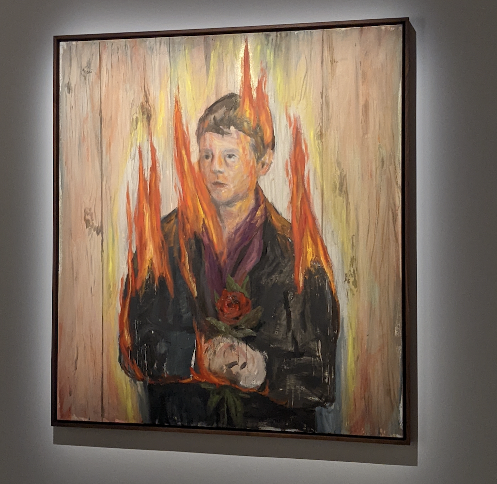 Painting of boy with flames